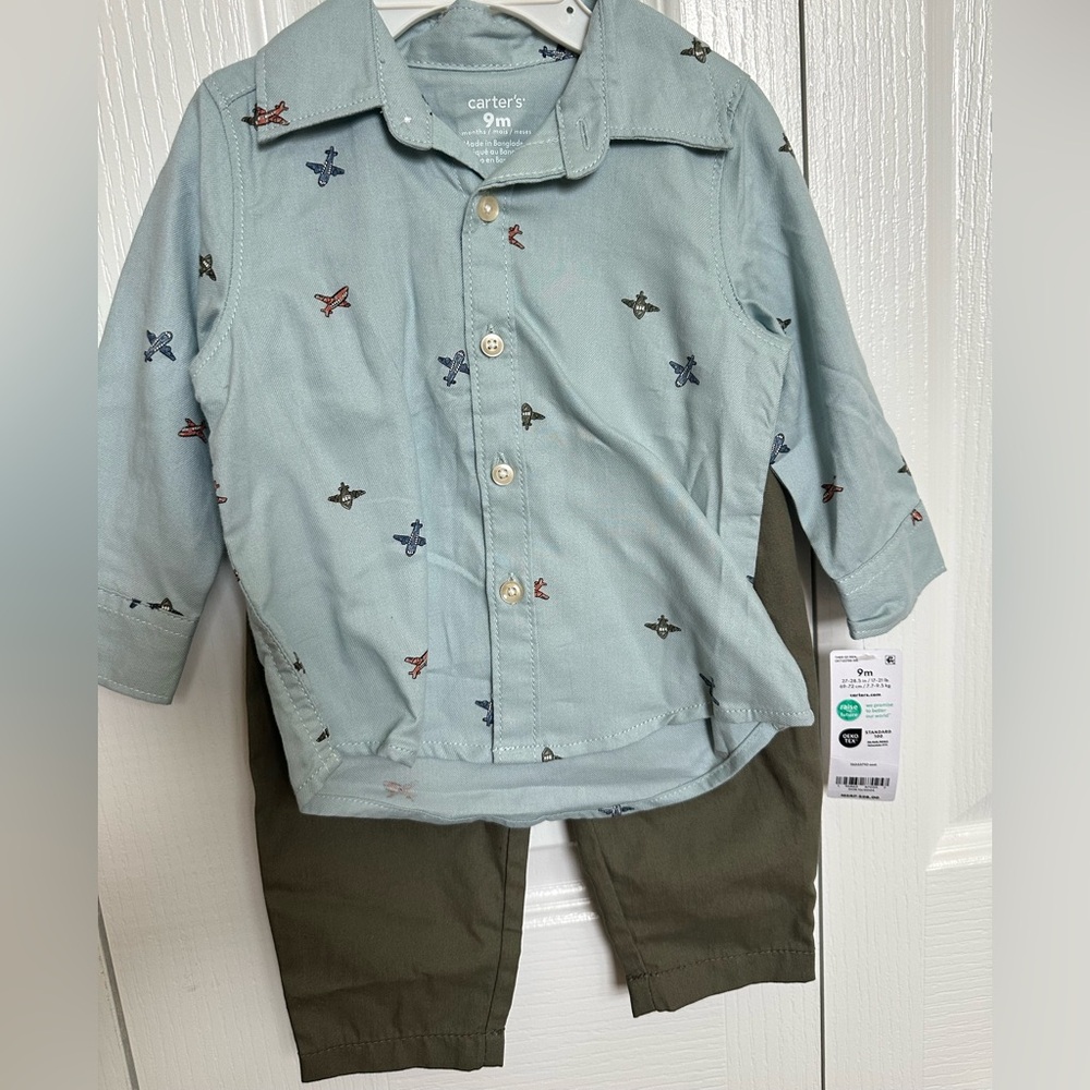 Carter's Kids Matching Set - Blue & Olive 9 months